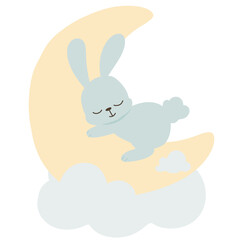 bunny sleep on moon baby shower decoration clip art