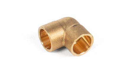 Brass fitting for plumbing pipes, connector for two different sizes, 90 degree angle