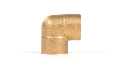 Brass fitting for plumbing pipes, connector for two different sizes, 90 degree angle