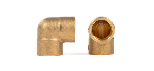 Brass fittings for plumbing pipes, connector for two different sizes, 90 degree angle