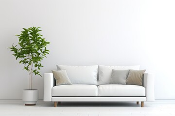 Modern living room with sofa and plant on white backgrond Generative AI