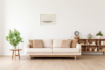 Modern scandianvian living room with design sofa Generative AI