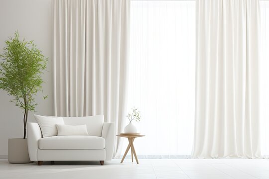 Modern living room interior with beautiful curtains Generative AI
