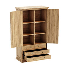 Vintage style wooden wardrobe isolated on transparent background. 3D illustration