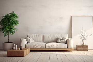  Stylish living room interior with comfortable sofa Generative AI