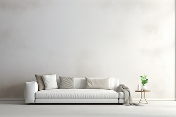  white concrete mock-up wall with white fabric sofa Generative AI