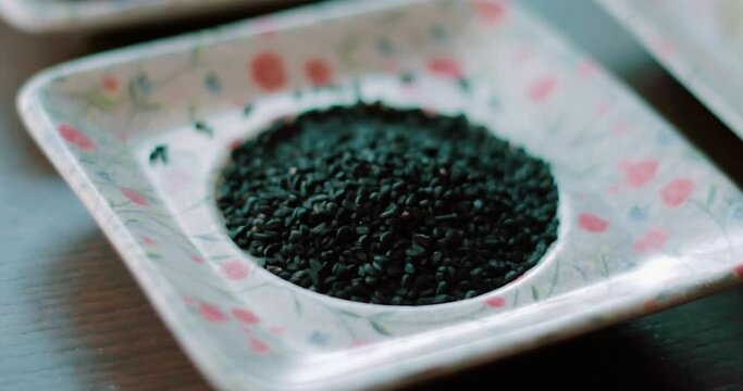 Pepper, olive, black cumin, sesame and dill appear for savory cake preparation
