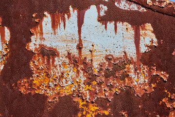Fototapeta premium Corroding, dripping bloody metal, chipped paint, rusting wall, background, asset, horror