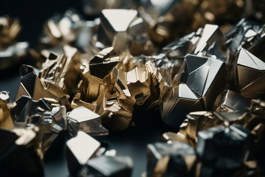 Gleaming metallic chunks. Generative AI