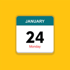 monday 24 january icon with black background, calender icon