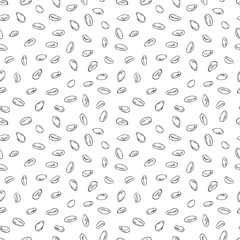 Sesame seeds seamless pattern, monochrome sketch vector illustration on white background.