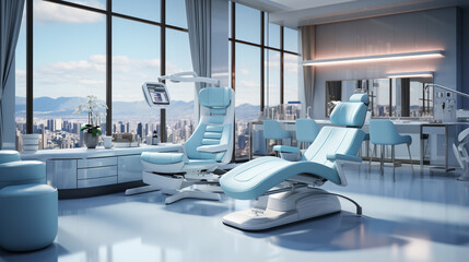Fototapeta na wymiar Modern dentists office with chair. Generative Ai