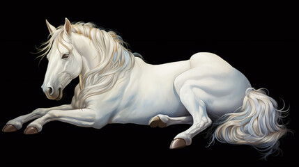 Naklejka na ściany i meble Isolated lying white horse unicorn