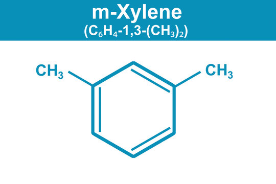 Chemistry illustration of m-Xylene C6H4-1,3-(CH3)2 in blue