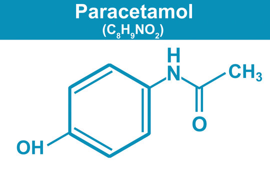 Chemistry illustration of Paracetamol in blue