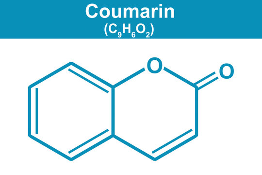 Chemistry illustration of Coumarin in blue
