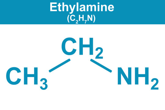 Chemistry illustration of Ethylamine in blue