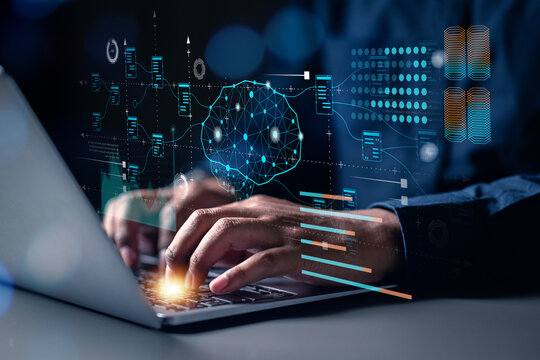 neural, technology, processor, network, link, system, intelligence, innovation, ai, process. typing data to learning neural network link system technology for training artificial intelligence.