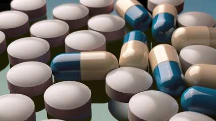 Capsules of medicine on a black background. 3d rendering