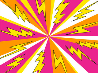 Lightning bolt comic background. Electric energy and explosion abstract decorative backdrop, power burst effect wallpaper. Vector comic graphic
