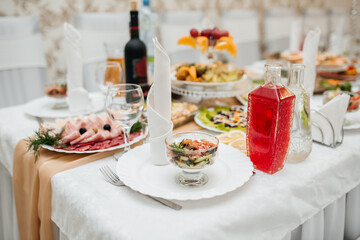 restaurant, beautifully served table with delicious food