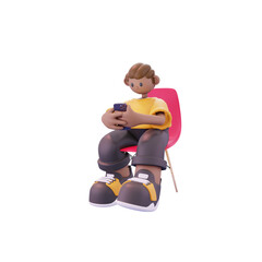 man sitting while looking for a discounted price pose from the left