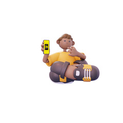 man again sitting while showing a discount pose from the left
