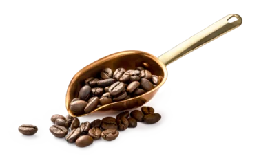 Fotobehang Koffie Scoop of coffee beans. Coffee beans in scoop isolated.