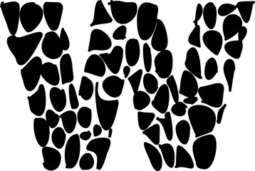 W pebble alphabet letter display font.