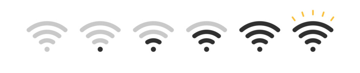 Wi-Fiのシンプルな電波強度別のアイコンのセット - 無線LAN･電波状況のイメージ素材
 - obrazy, fototapety, plakaty