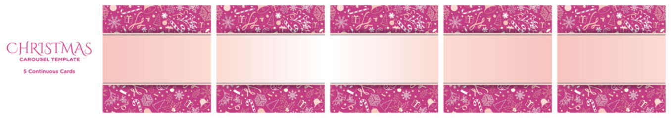 Christmas Social Media Carousel Post Template card design. Creative Christmas Continuous card layouts. Patterned background with Christmas elements. Vector Illustration.