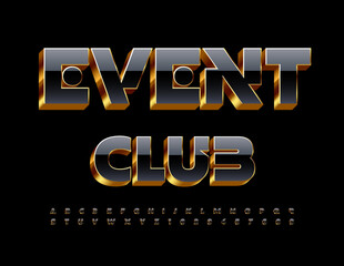 Vector elite Emblem Event Club. Shiny Black and Golden Font. Chic Alphabet Letters and Numbers set