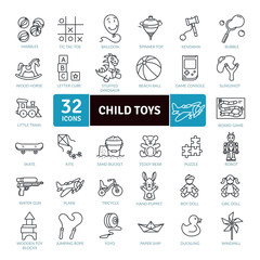 Child Toys Icons Pack. Thin line icons set. Simple vector icons