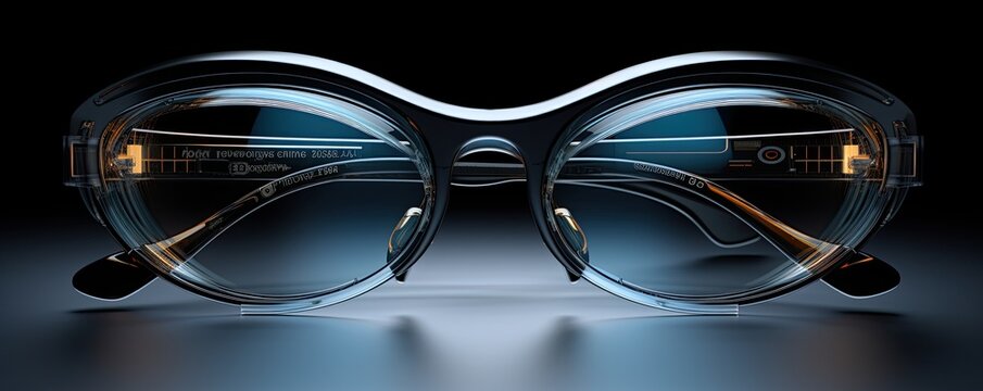 A laser vision correction of eye with specialized dioptric glasses, panorama. Generative Ai.