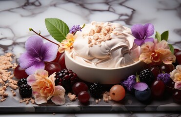 Obraz na płótnie Canvas Homemade Organic Fresh fruit ice cream with special creamy ice cream. Available in raspberry, berry, blueberry, strawberry, walnut, pistachio, chocolate, Matcha, Mint.AI Generative.
