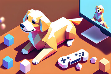 Golden Retriever Meditating in front of a Computer Generative AI