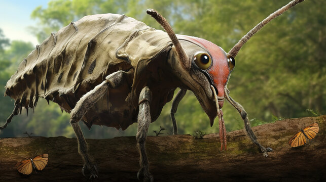 Giant insectoid dinosaur mammal, friendly alien creature, ai art