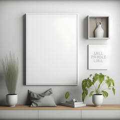 frame mockup in room with aesthetic plant , wall art mockup for poster aesthetic look ,poster mockup