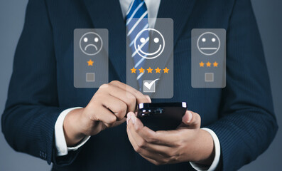 Customer or User give rating to service experiences review satisfaction feedback survey on online application, Customer can evaluate quality of service leading to reputation ranking of business.