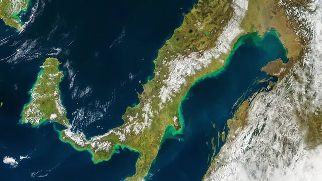 Satellite view of Italy from a snowy period. View of the Mediterranean and the European continent from space. Elements of this video furnished by NASA.
