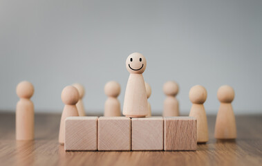 Happy and enjoy Stand out from the crowd and different creative idea concepts, Hierarchy, power,One different on better, higher level. Individuality. Unique. Management and leadership concept.