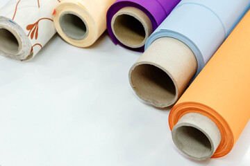 Fototapeta premium Rolls of fabric for roller blinds are in production