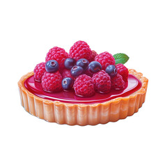 Fresh fruit raspberry tart on a white background. Homemade raspberry pie on a white isolated background