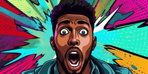expressive black man shouting on vibrant pop art background, Generative AI