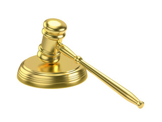 Golden gavel on white background