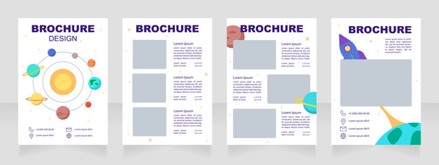 Teaching preschoolers about space blank brochure design. Template set with copy space for text. Premade corporate reports collection. Editable 4 paper pages. Arial Black, Regular fonts used