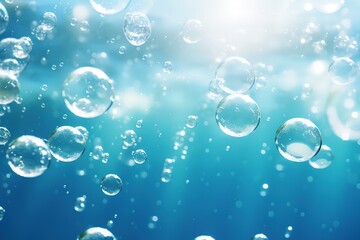 Bubbles under water surface. Underwater background with air bubbles