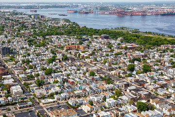 Bayonne near New York real estate at Newark Bay aerial view photo in New Jersey, United States