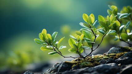 Obraz premium Green Tree Branch with Leaves and Blurred Background