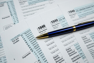 pen on blank 1040 Tax Return Form 2022